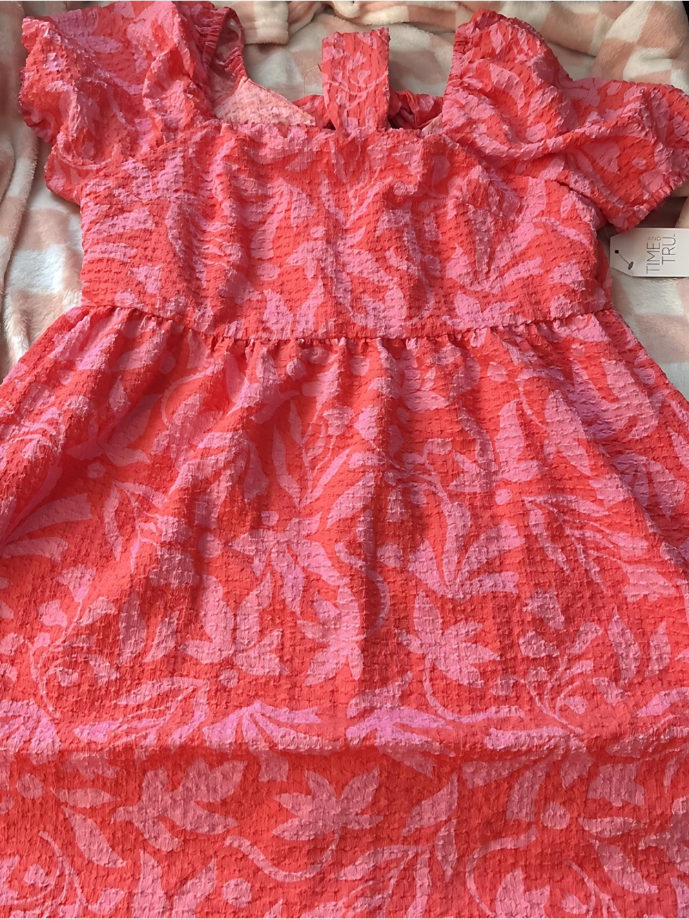 Time and Tru Coral and Pink Floral Midi Dress